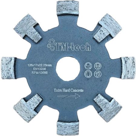 Frez diamentowy do podłogówki 8 zębów 125x17 mm TM-tech Extra Hard Concrete – widok z przodu