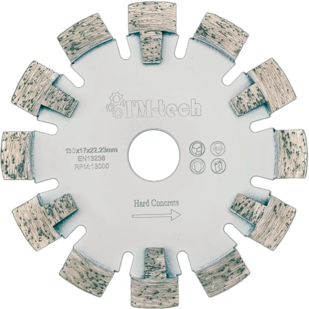 Frez diamentowy do podłogówki twardy beton 130x17 mm TM-tech Hard Concrete – widok z przodu